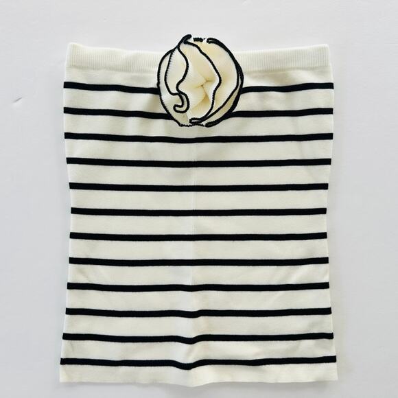 English Factory Women's Striped Tube Top Rosette Flower Size Small Cream Black - Picture 2 of 7